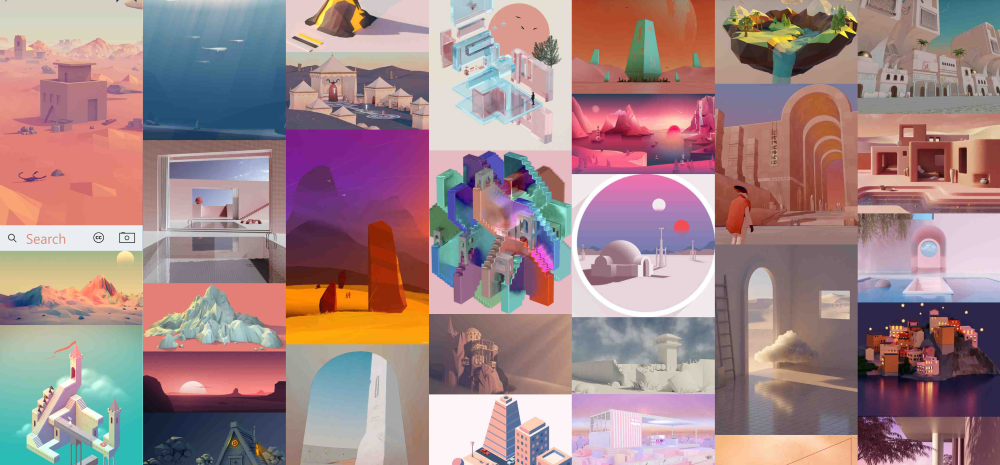 grid of images in pink vaporwave style